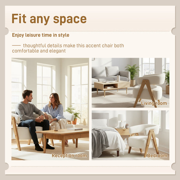 Sherpa Fleece Accent Chair with Solid Wood Legs, White