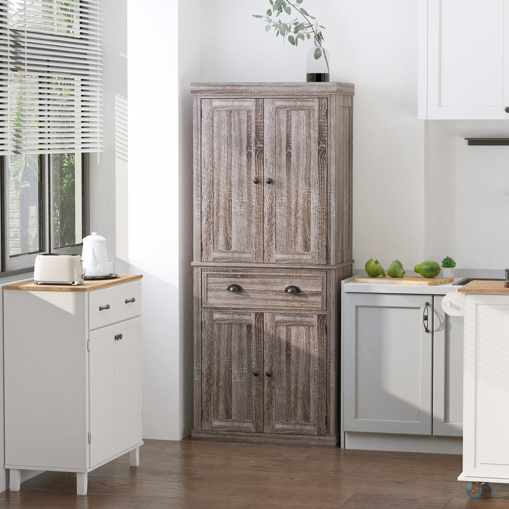 Tall kitchen cabinet with drawer and adjustable shelves, natural wood