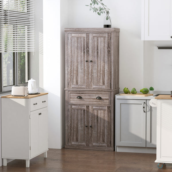 Tall kitchen cabinet with drawer and adjustable shelves, natural wood