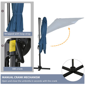 8-foot square cantilever parasol with 360° rotation, dark blue