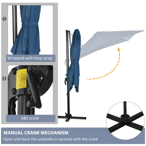 8-foot square cantilever parasol with 360° rotation, dark blue