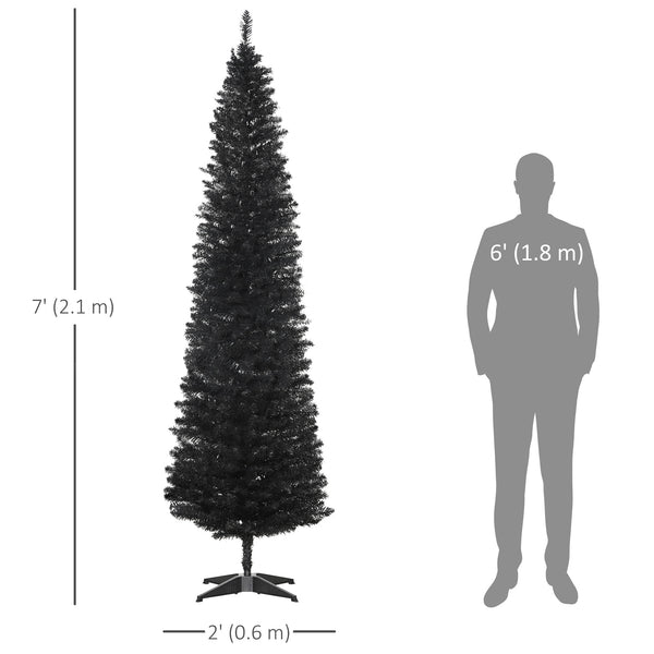 7ft Black Pencil Shaped Artificial Christmas Tree