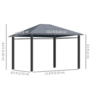 13' x 10' Rigid Polycarbonate Garden Gazebo with Aluminum Frame and Curtains, Dark Gray