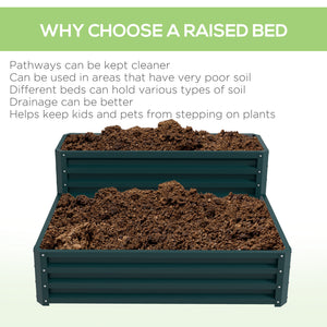 Galvanized 2-tier raised planter, green