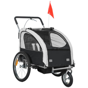 2-in-1 bike trailer with 5-point harness, rubber wheels, storage bag, black