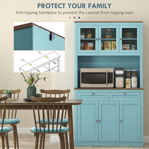 Pantry with microwave space and glass doors, blue