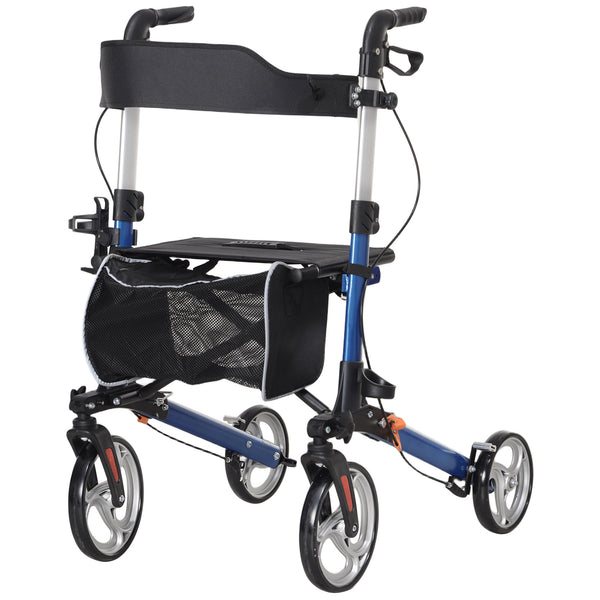 Lightweight folding walker with large seat, backrest and adjustable handle blue