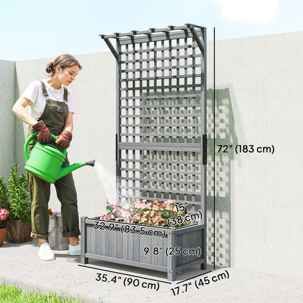 Wooden planter with trellis for climbing plants, dark grey