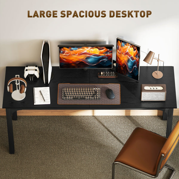 Computer desk with metal legs, aged black