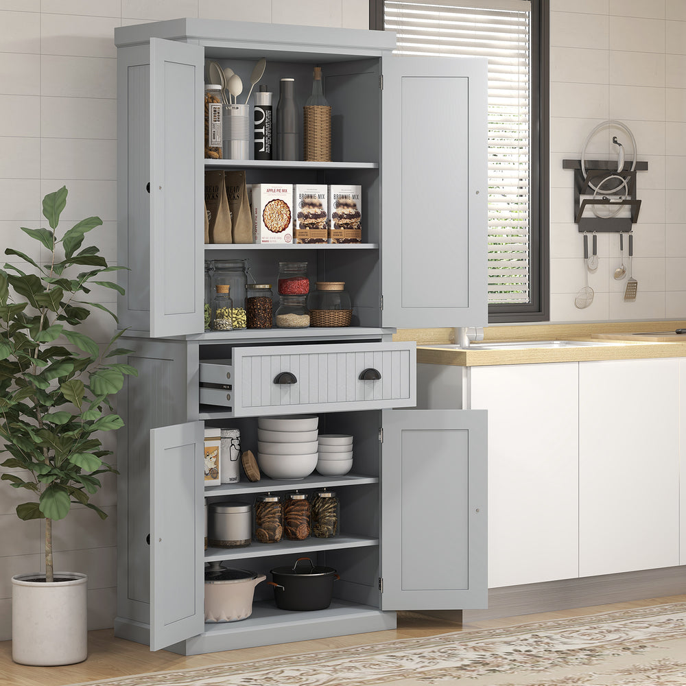72" Pantry with Drawer, Doors, Gray