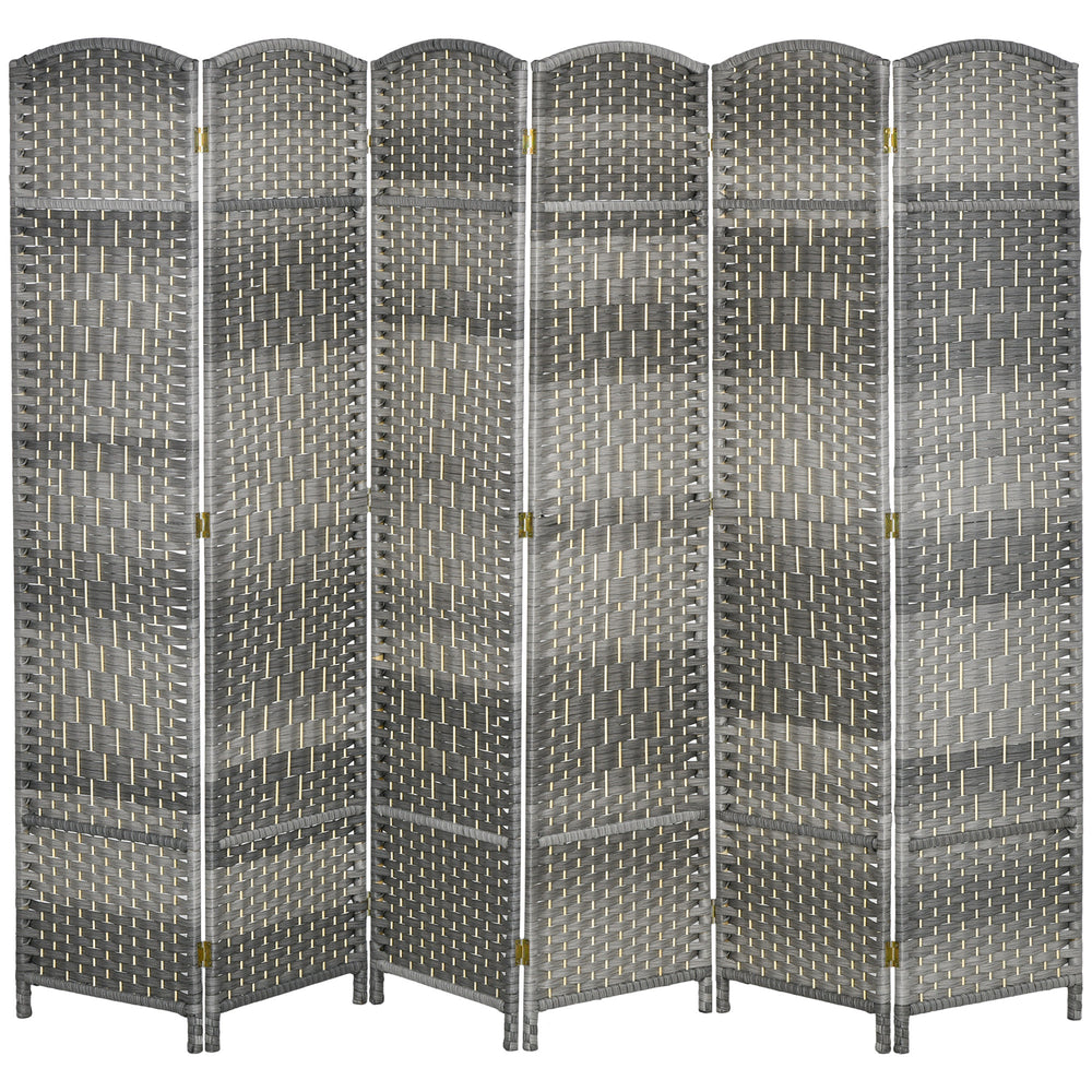 6 Panel Folding Room Divider, Handwoven Partition, Grey Melange