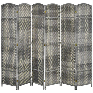 6 Panel Folding Room Divider, Handwoven Partition, Grey Melange
