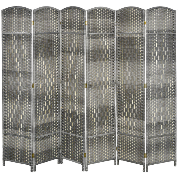 6 Panel Folding Room Divider, Handwoven Partition, Grey Melange