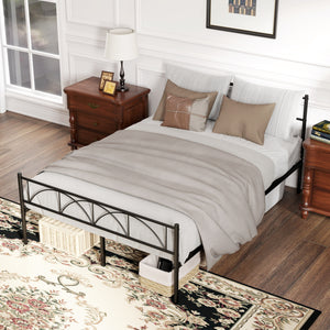 Metal platform bed frame with headboard, steel slatted base, Double
