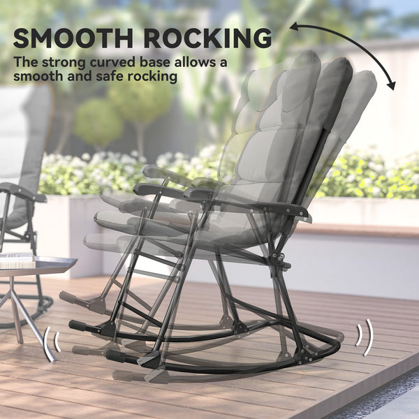 Set of 2 padded folding rocking chairs with armrests, light gray