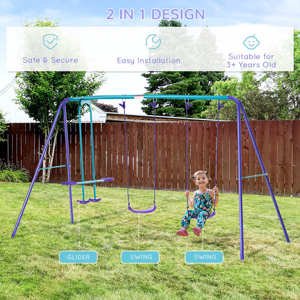 3-in-1 module with double swings and glider, purple