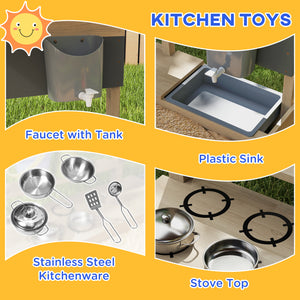 Sandbox with lid, kitchen, toys for children from 3 to 7 years old, natural wood