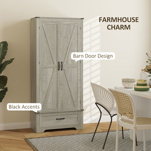 Country Style Kitchen Cabinet with Adjustable Shelves, 2 Door Kitchen Cabinet, Distressed Light Grey