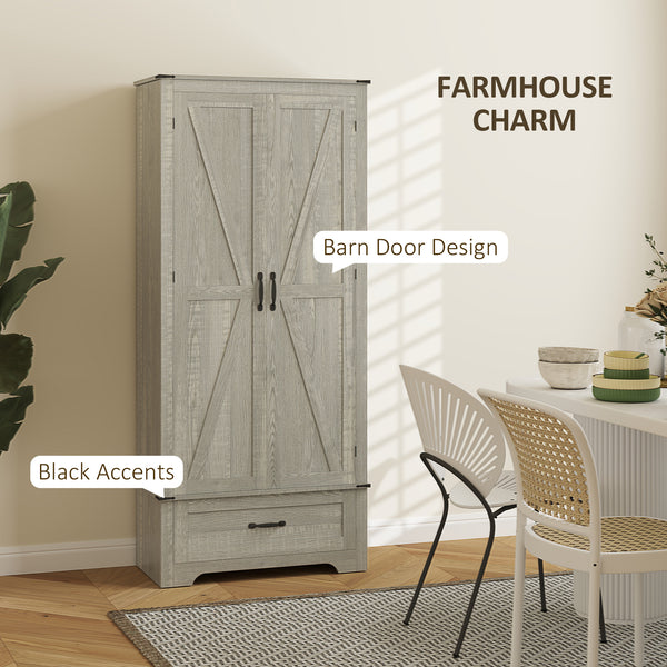 Country Style Kitchen Cabinet with Adjustable Shelves, 2 Door Kitchen Cabinet, Distressed Light Grey