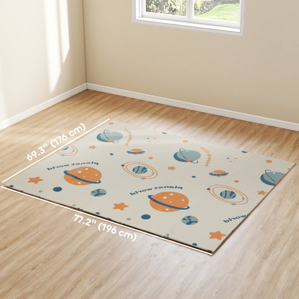 Reversible and waterproof play mat, foldable, astronaut and planet pattern