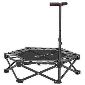 Foldable mini trampoline with adjustable support bar and 400 lb capacity