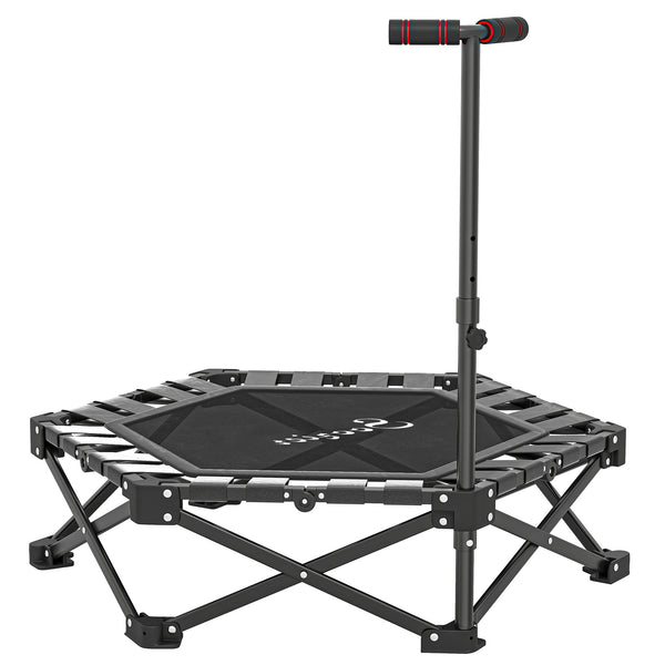 Foldable mini trampoline with adjustable support bar and 400 lb capacity