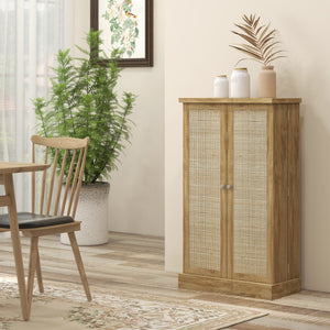 Rattan Storage Cabinet with 5-Tier Shelf and 12 Spice Racks