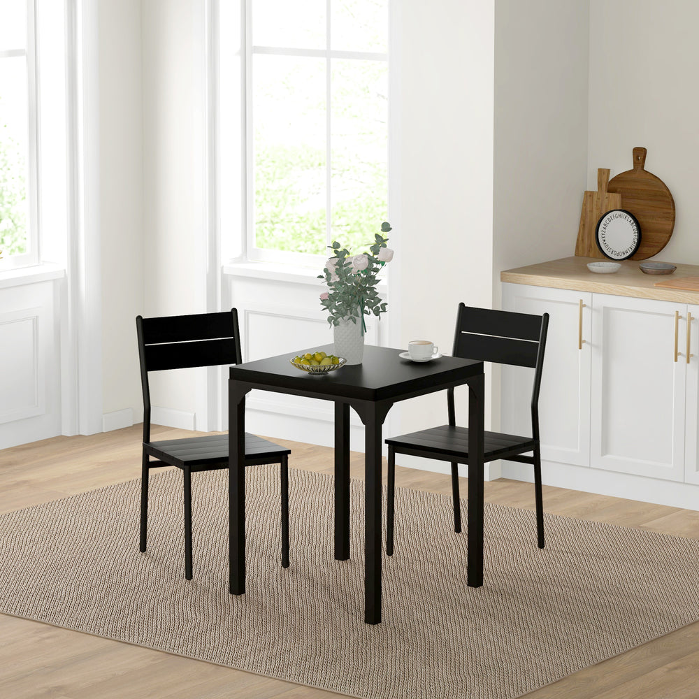3-piece table and chairs set for 2 people, with metal legs, black.