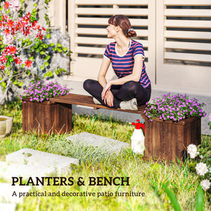 Raised Bench Planter for Patio and Park, 175 x 38 x 40 cm, Charred