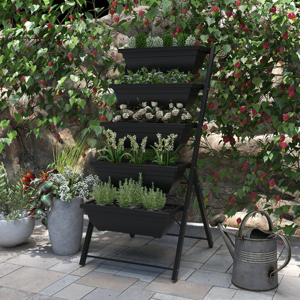 5-tier raised planter with 5 plant trays, black