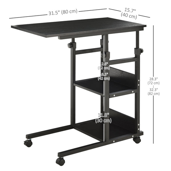 Height Adjustable Mobile Standing Desk with Casters, Black