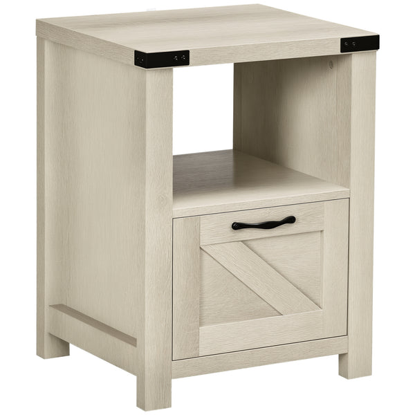 Side table with storage and drawer, oak