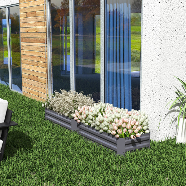Set of 2 raised steel planters, dark grey 