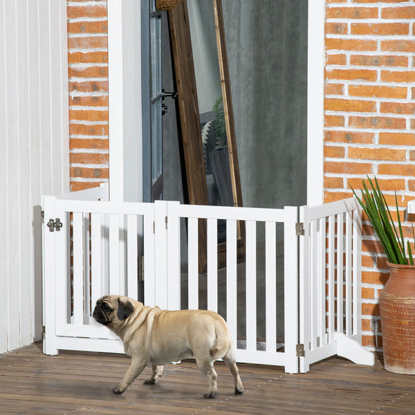 White foldable pet gate with door, 4 panels