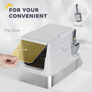 XL Stainless Steel Litter Box for Big Cats with Flip-Top Lid