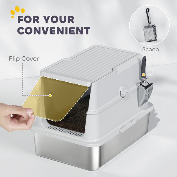 XL Stainless Steel Litter Box for Big Cats with Flip-Top Lid