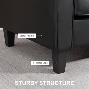 Double Upholstered Faux Leather Loveseat with Armrests, Black