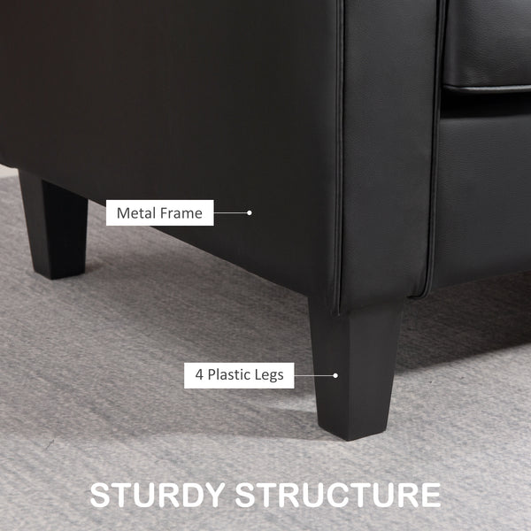 Double Upholstered Faux Leather Loveseat with Armrests, Black