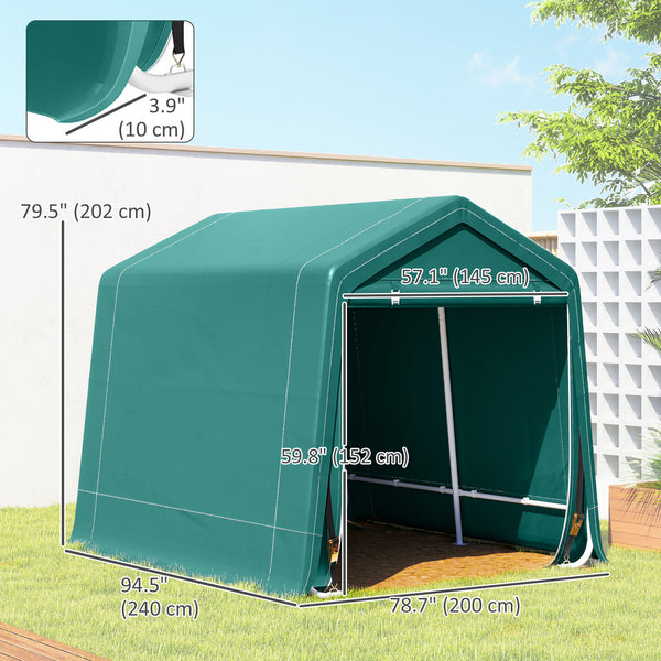 Garden shed with metal frame and double zipper, green