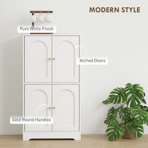 Modern, freestanding storage unit with 4 arched doors and 2 adjustable shelves, white