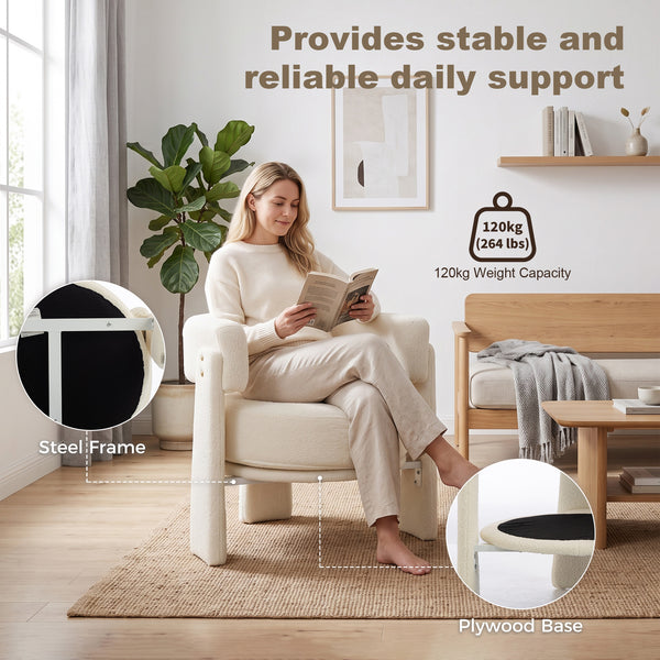 Sherpa armchair with lumbar cushion, cream white