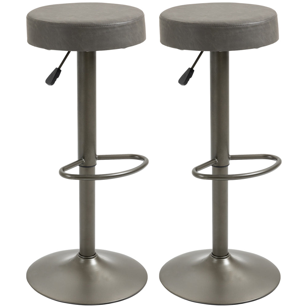 Set of 2 modern bar stools in faux leather, dark grey