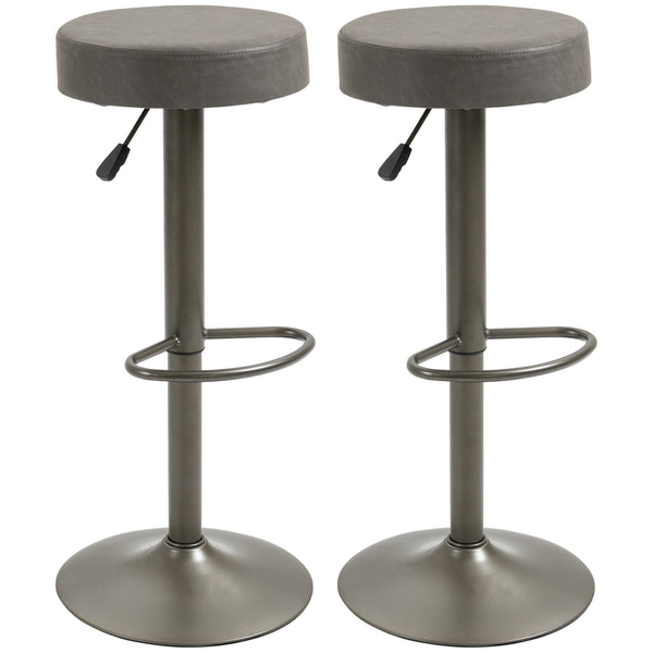 Set of 2 modern bar stools in faux leather, dark grey