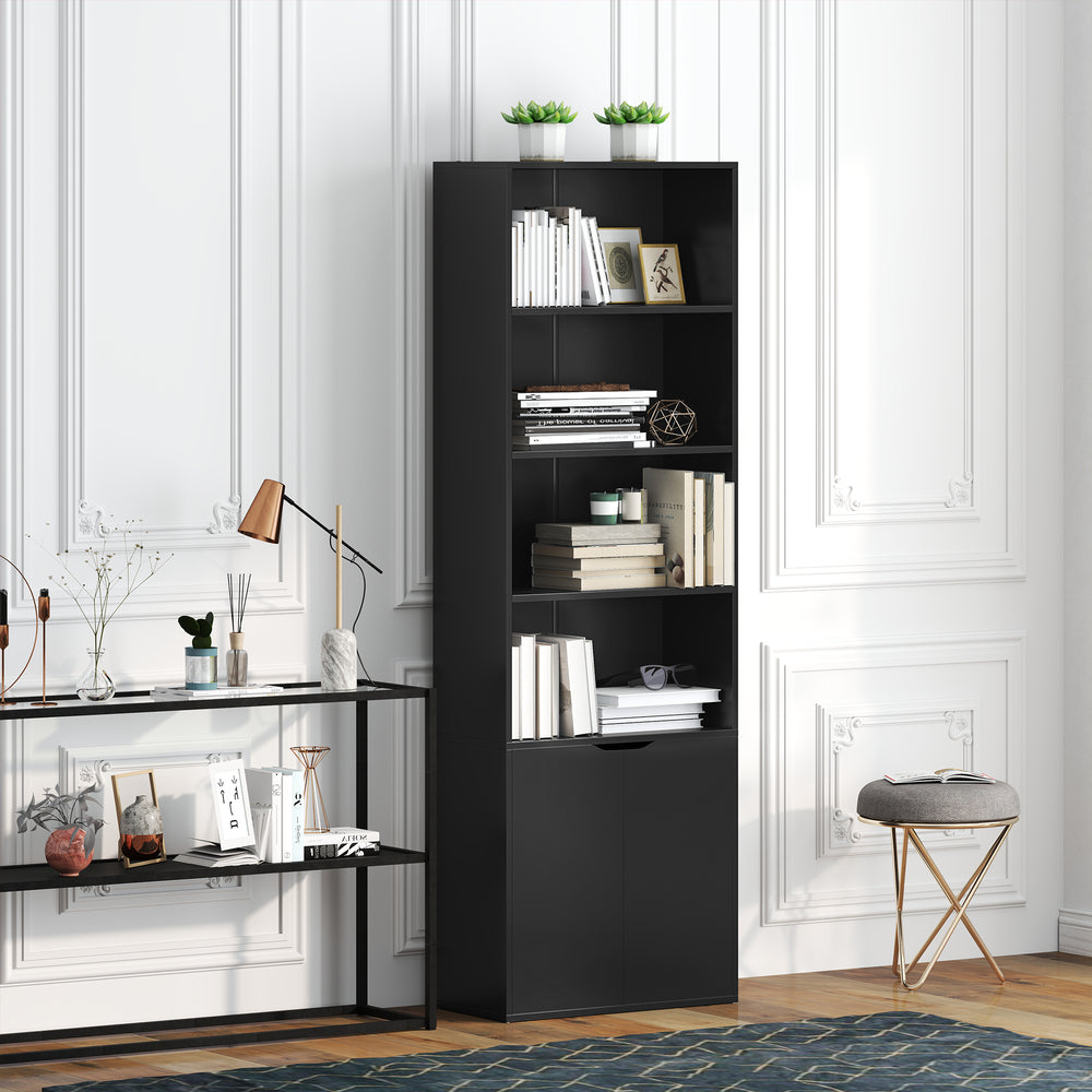 4-Tier Open Bookcase with Doors, Black