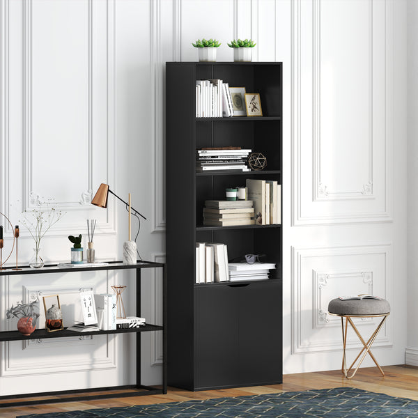 4-Tier Open Bookcase with Doors, Black