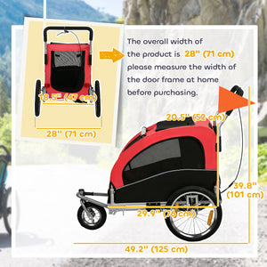 2-in-1 dog bike trailer and stroller, red