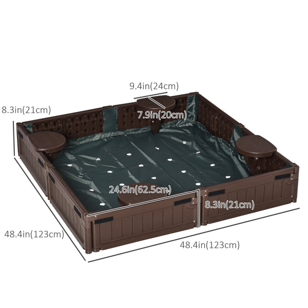 Sandpit with canopy and fabric cover, brown