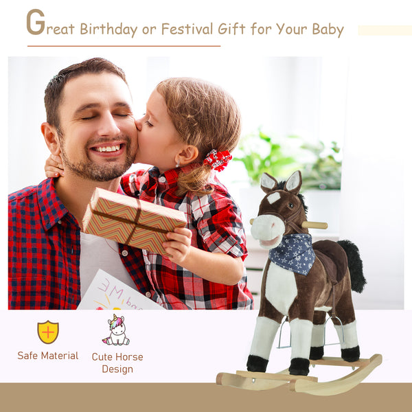 Cowboy Style Rocking Horse with Realistic and Fun Sounds, Brown