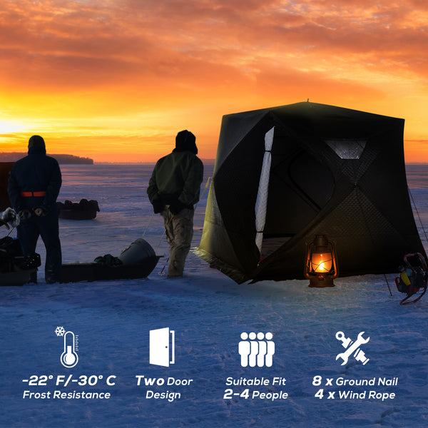 Pop-up ice fishing shelter for 4 people with carrying bag – Black