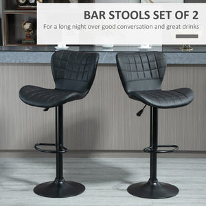 Set of 2 PU leather-covered bar stools with wide seats, black